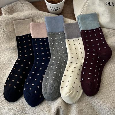Socks Pure Cotton Stacking Socks Season Tide Retro Color Matching Polka Dot Cotton Sweat-Absorbing Deodorant Medium Tube Socks Women