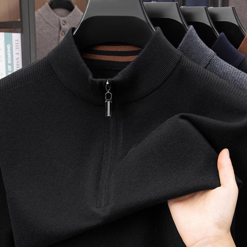 Puyuan 100% Wool Men's Half-Zip Sweater - Thick, Warm, Lightweight, and Luxurious Long-Sleeve Design