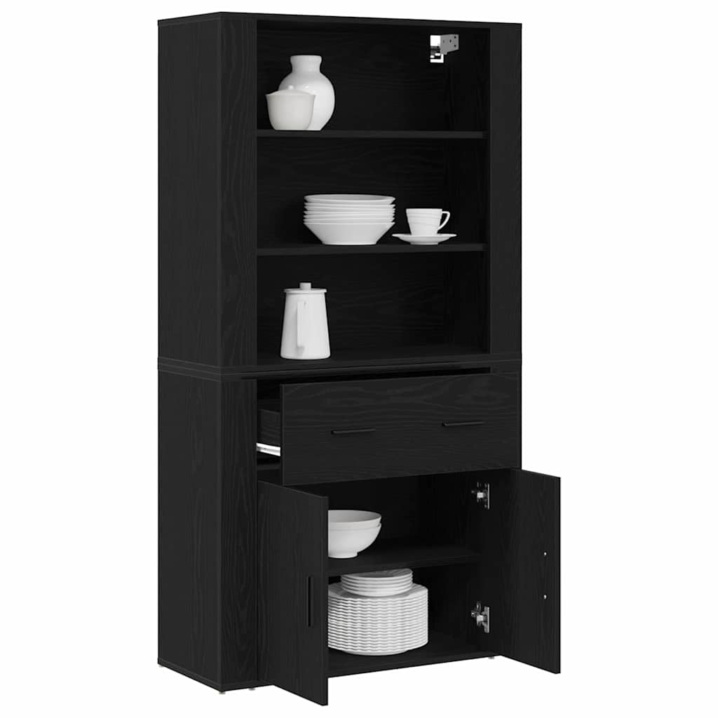 Highboard Black Oak Effect 80 x 33 x 150 cm Engineered Wood