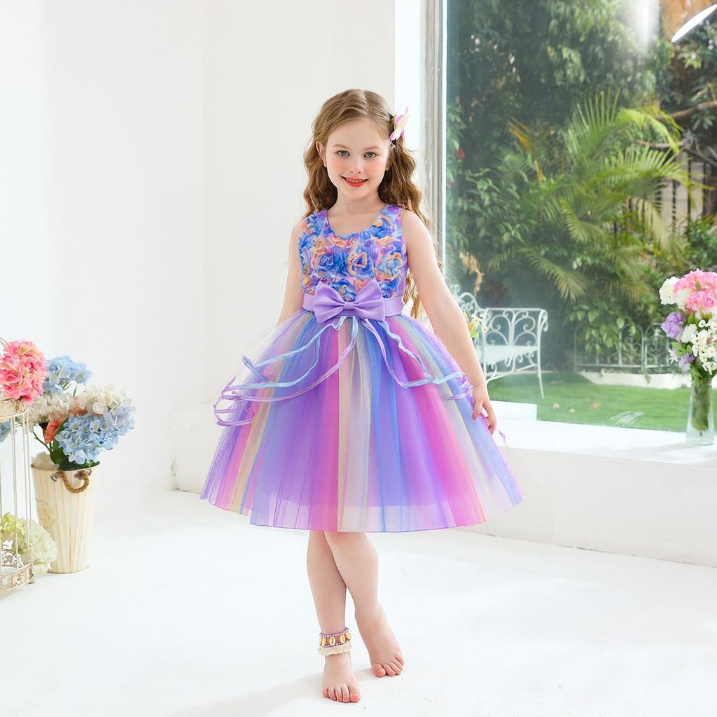 Cross-border Foreign Trade Unicorn Girl Princess Dress Fluffy Yarn Colored Cake Dress Dress Performance Dress BB03