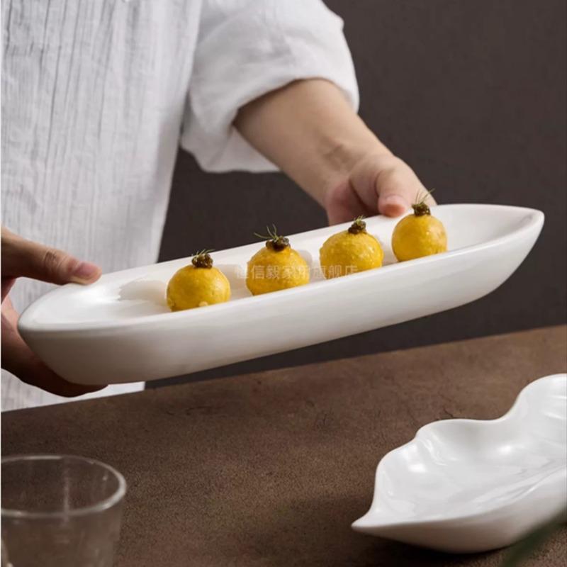 White Leaf Ceramic Dinner Plate Western Steak Plates Sushi Plate Sashimi Disc Dessert Plates Dim Sum Dish Fruit Bowl Salad Bowl