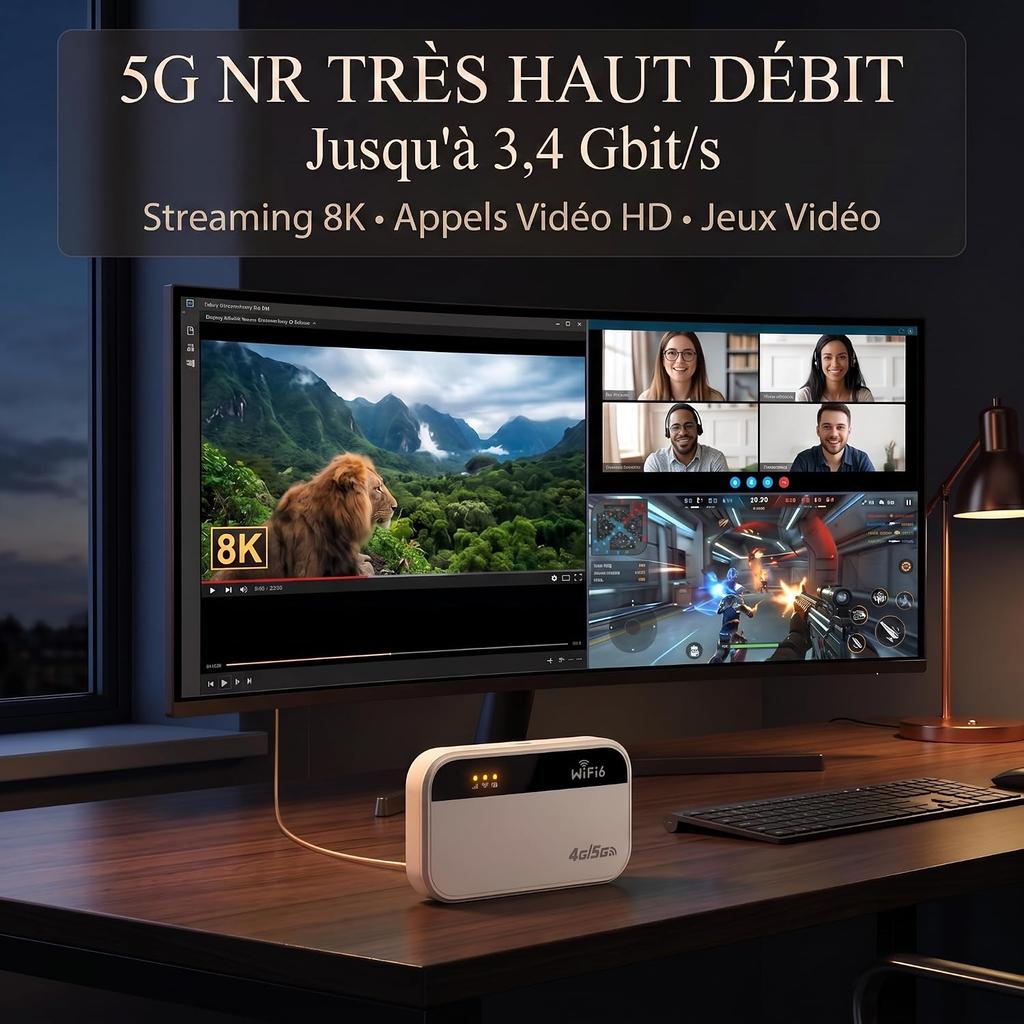 Tragbarer 5G WiFi 6 Router, 300Mbps, 32 Geräte, 3000mAh, SIM Frei EU