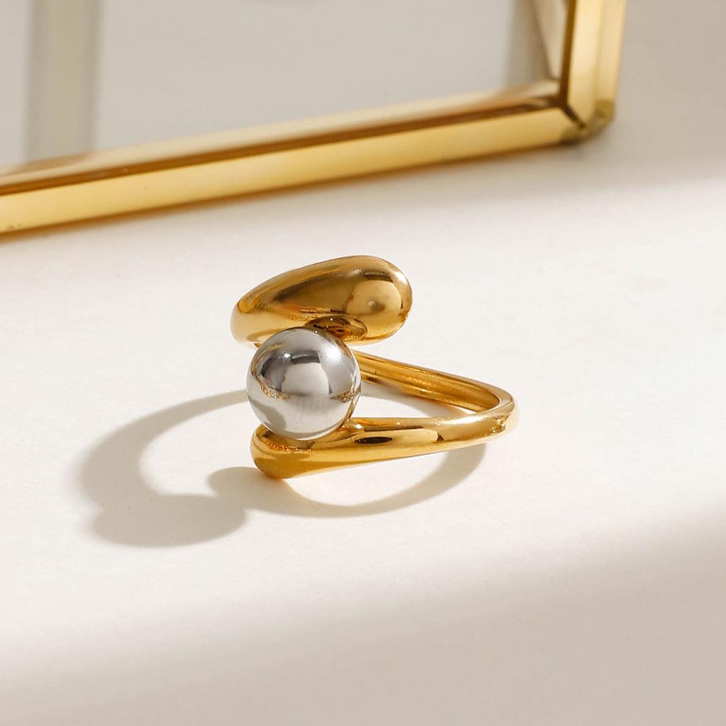 Yori Statement Stainless Steel Ball Ring 18K PVD Plated Waterproof Hypoallergenic High Quality Charm Stylish Golden Jewelry