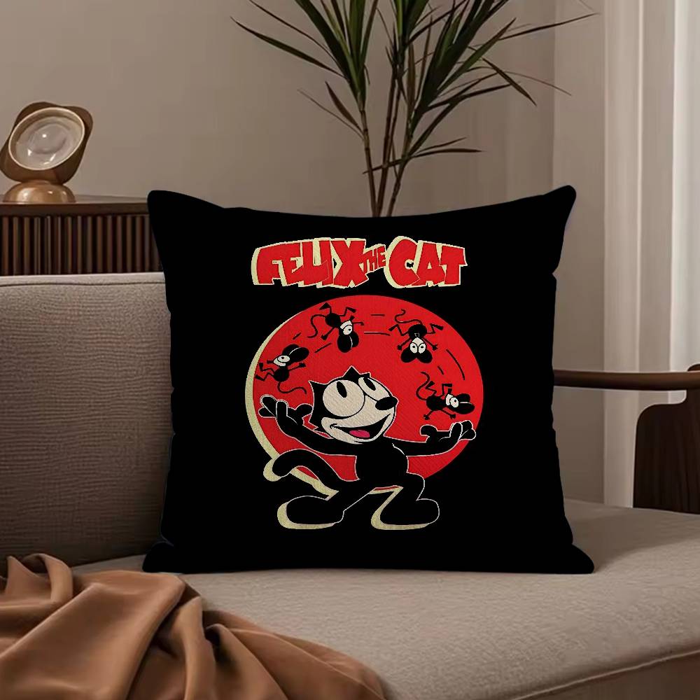 F-Felix The Cat Exquisite Pillow Case Anti-dustmite Pillowcase Invisible Zipper Silky Short Plush Sofa Cushion Cover