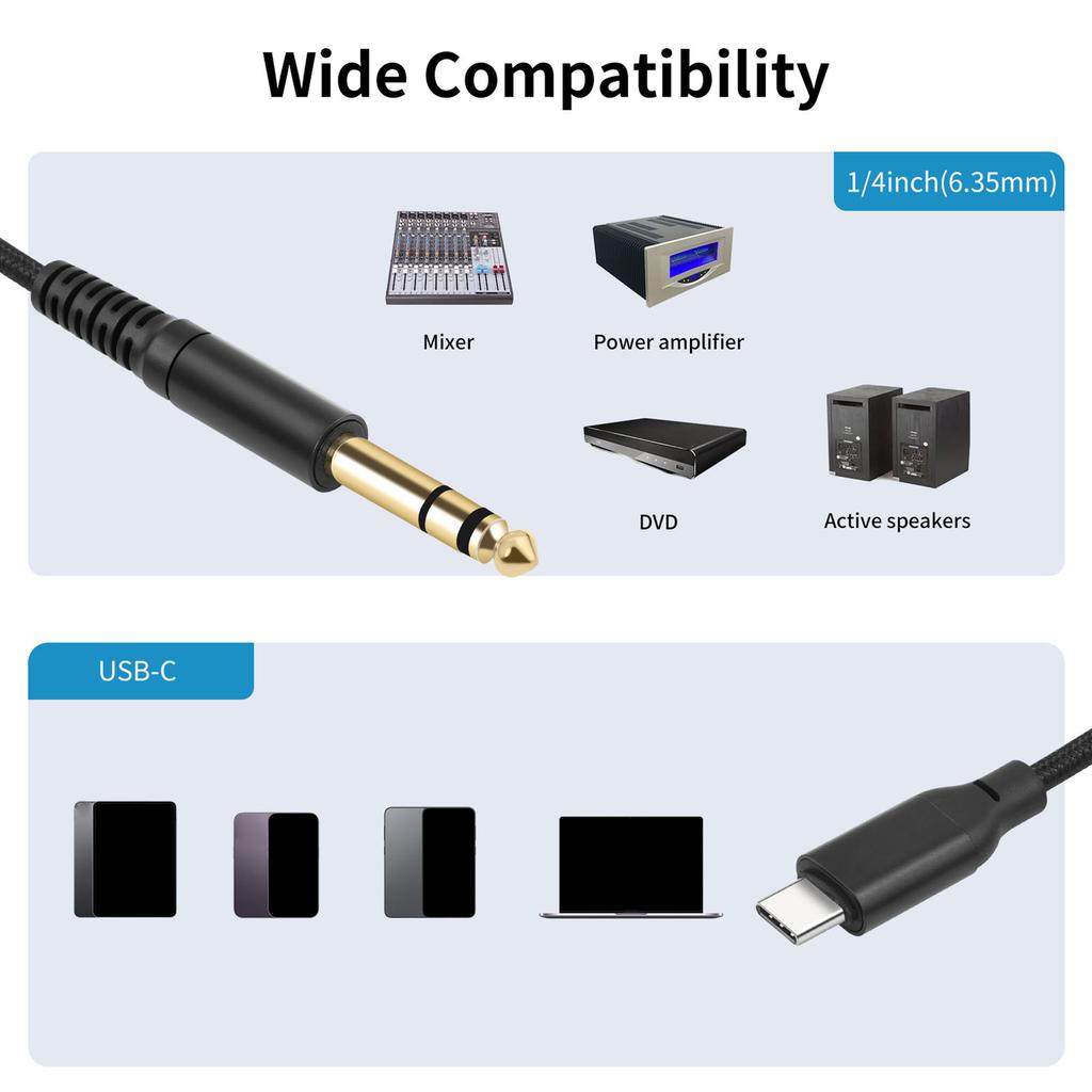 USB C zu 6,35mm 1/4 Zoll TRS Kabel USB C zu 6,35mm TRS Stereo-Audiokabel für Smartphone Laptop Verbindung zu Verstärker Lautsprecher