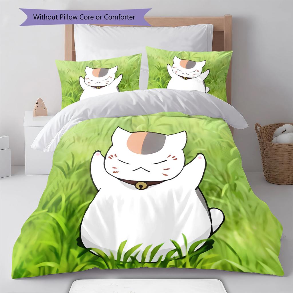 Nyanko Sensei Pattern Bedding,Quilt Set Quilt Cover Pillowcase Home Birthday Gift (1 * duvet cover + 2 * pillowcase, without core)
