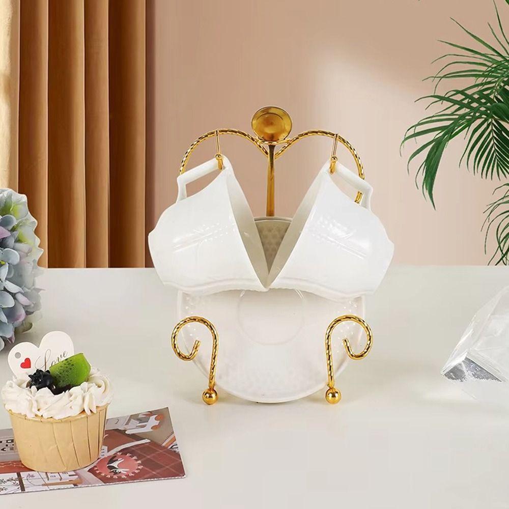 Metal Tea Cup Storage Rack Decorative Saucer Holder Kitchen Cup Organizer  Home Kitchen