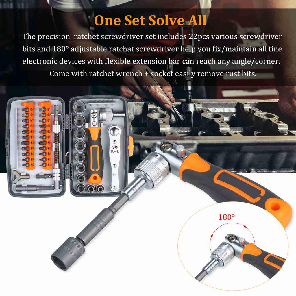 38pc Precision Ratchet Screwdriver Bit Set Magnetic Screwdrivers Kit Electronics Repair Tool Kit with Flexible Shaft