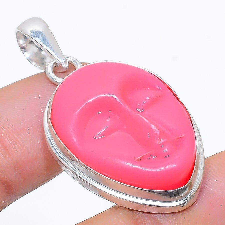 Natural Pink Turquoise Gemstone 925 Sterling Silver Gift Pendant 1.58" K5V39