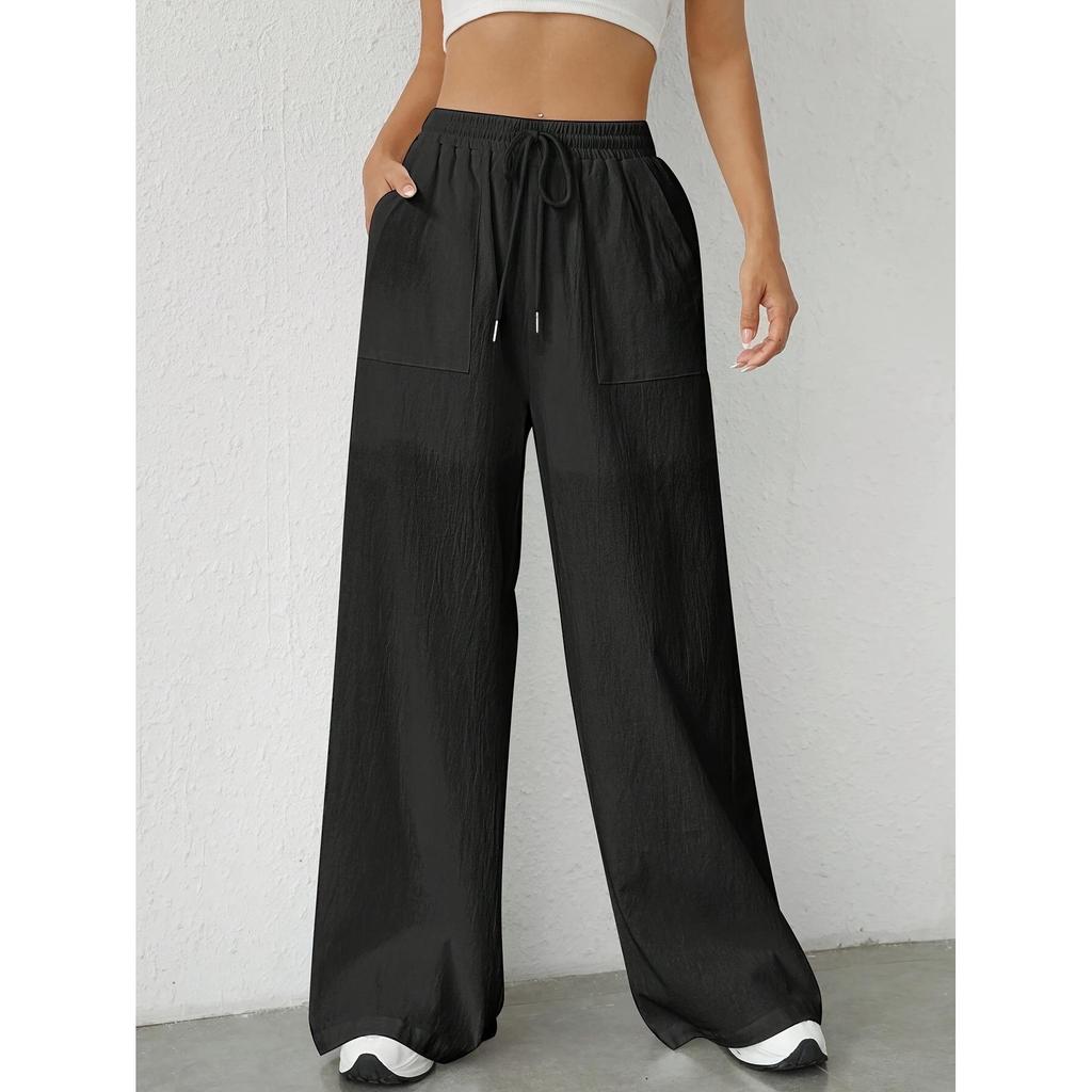 2025 Women's Casual Solid Color Drawstring Straight-Leg Pants - Spring & Autumn Collection