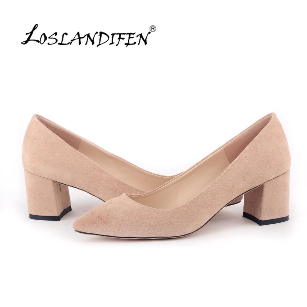 New Style Nude High Heels Women's Elegant Socialite Fine Track Pointed Toe Thick Heel Shallow Single Party Dress Wedding Shoes