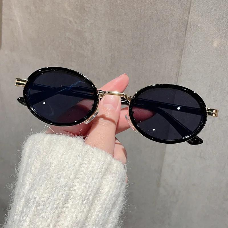 Small Oval Punk Men Sunglasses Vintage Semi-Metal Women Gradient Shades UV400 Blue Tea Sun Glasses Lentes Mujer