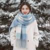 Tartan Checkered Plaid Fringe Scarf Long Tassels Blue Checkered Muffler  Couples Matching