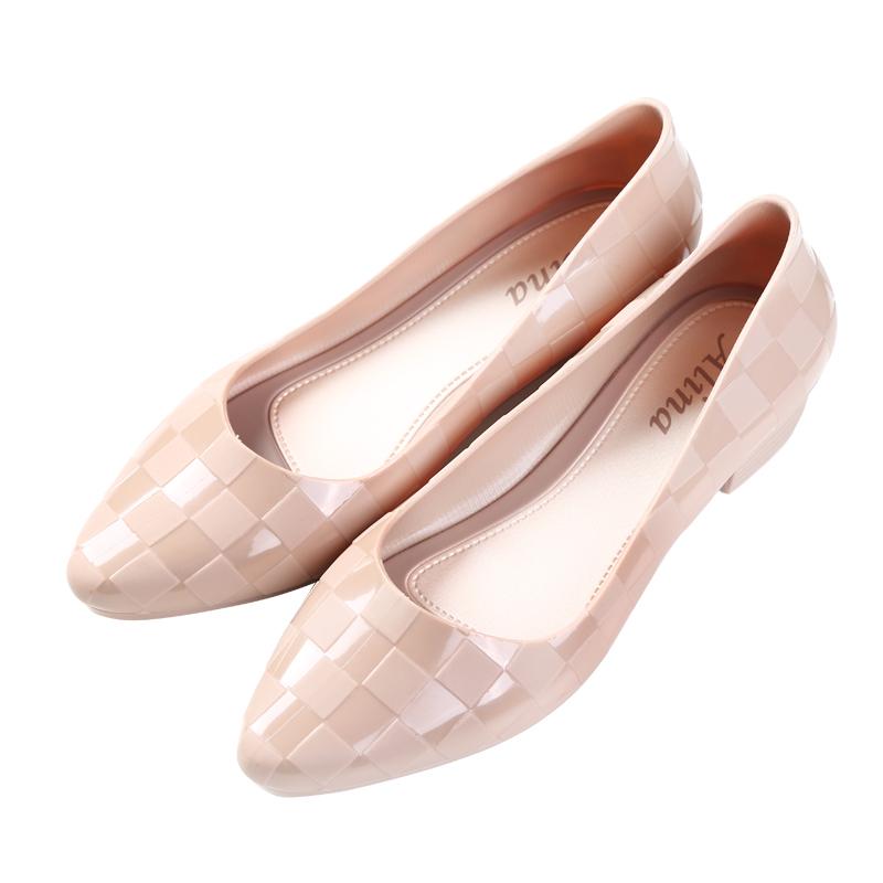 Fashion Two Ways wedges waterproof pvc ballet woman flats shallow jelly shoes women loafers chunky heels plaid candy ballerina size35-41