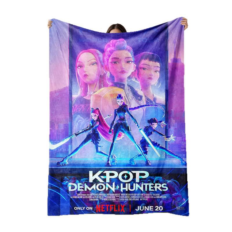 KPop Demon Hunters Cartoon Flannel Blanket - Cozy Throw for Sofa and Naps