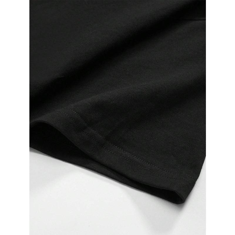 Europäische Größen Herren Schwarzes Grafik-T-Shirt mit Kräftigem Print - Lässiges Kurzarm-T-Shirt mit Rundhalsausschnitt, Atmungsaktives & Dehnbares Gewebe für Reisen