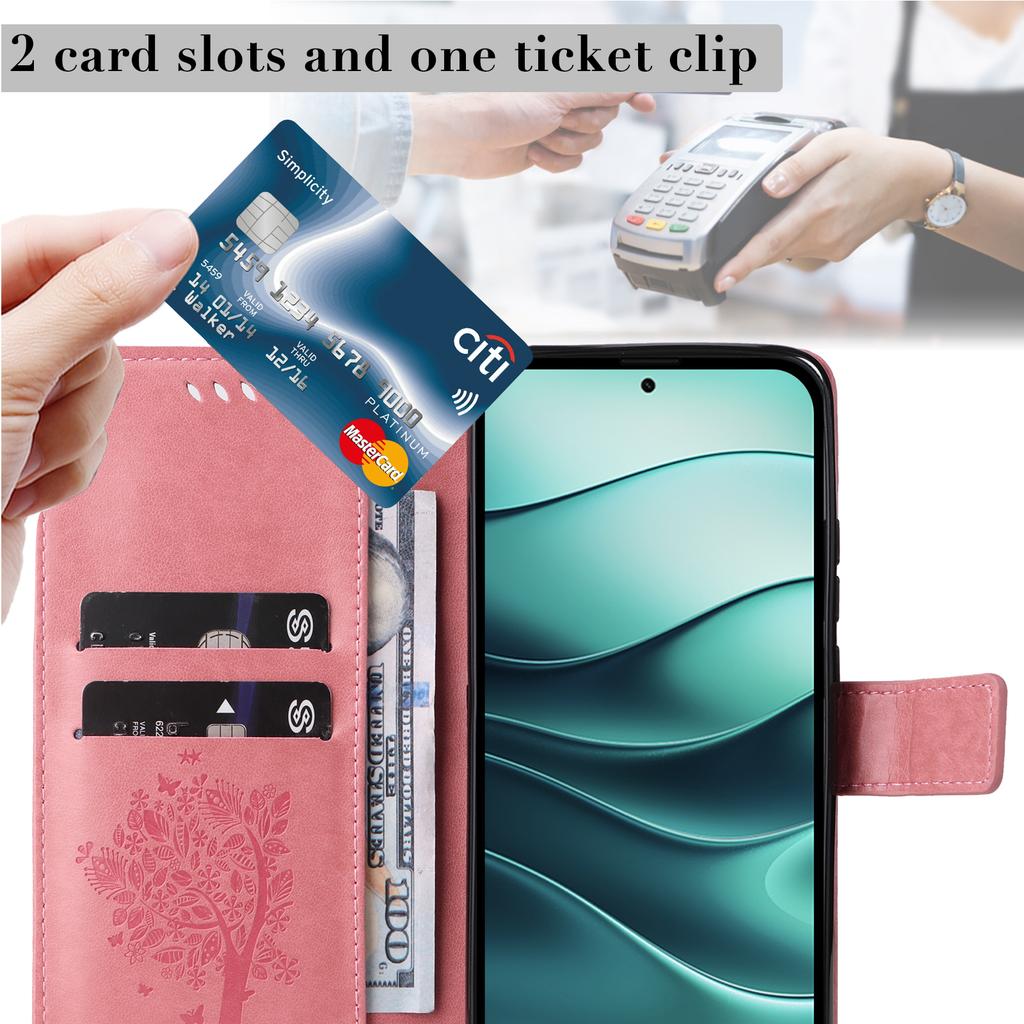 For Xiaomi Redmi Note 14 5G Phone Case with Stand Cat Tree Pattern Leather Wallet Mobile Cover