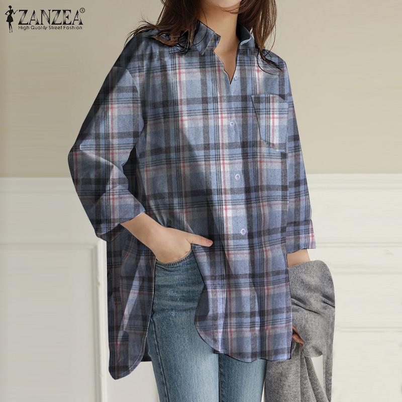Down Collar Long Sleeve Plaid Shirts 
