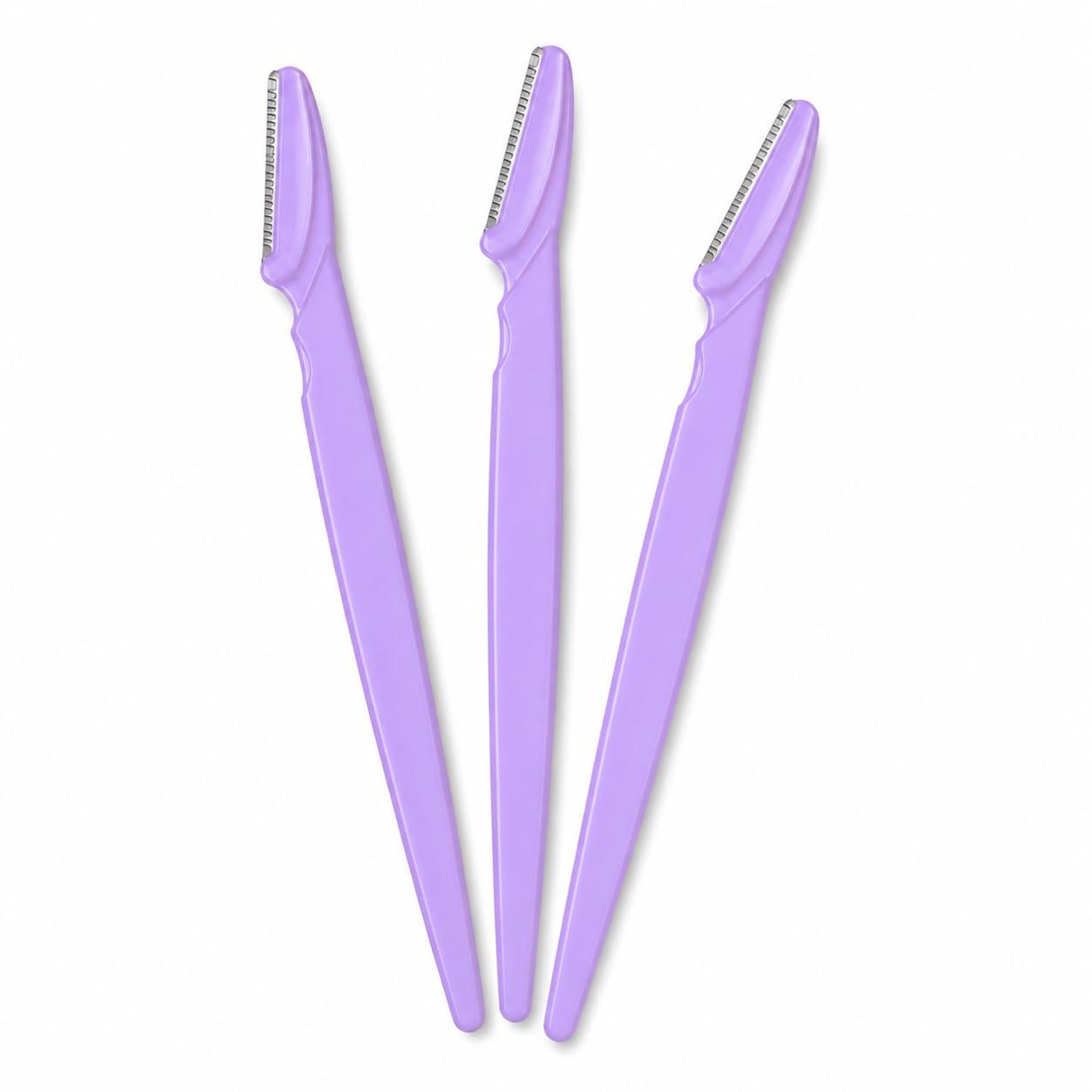 URBAN BOX Facial Razor for Women (Pack of 3) - Precision Eyebrow Shaper & Dermaplaning Tool, Gentle Hair Remover for Smooth & Radiant Skin (purple)