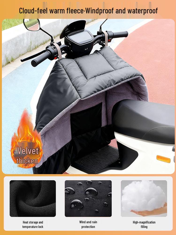 Split Type Winter Fleece Lined Waterproof Windshield Cover with PU Leather Leg Protector and Extra Thick Windproof Design