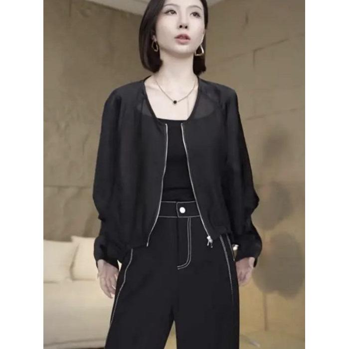 

Толстушка Летучая мышь Рукав Длинный рукав Одежда для защиты от солнца Женская Летняя Нишевая Тонкая Куртка Короткий Топ 4XL чёрный