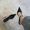 Sexy Pointed Toe Satin Low Heel Sandals Women Elegant Ankle Strap Kitten Heels Women Pumps Summer Fashion Casual Heels Sandals