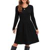 women's vertical ribbed cotton blend crew neck long sleeve midi a line knit sweater dress fall casual swing gown