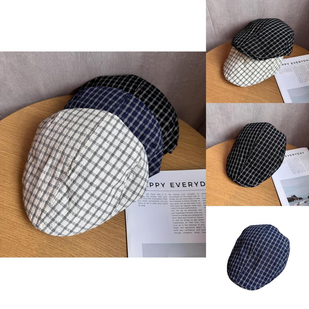 Vintage Japanese Plaid Newsboy Cap With Breathable Cotton For Casual Summer And Autumn Wear