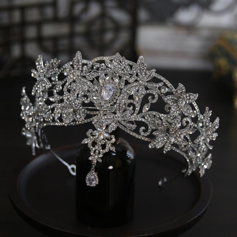 European Style New Luxury Double Layered Flower Dragonfly Bride Wedding Crown Tiara Crown Tiara Hair Accessories