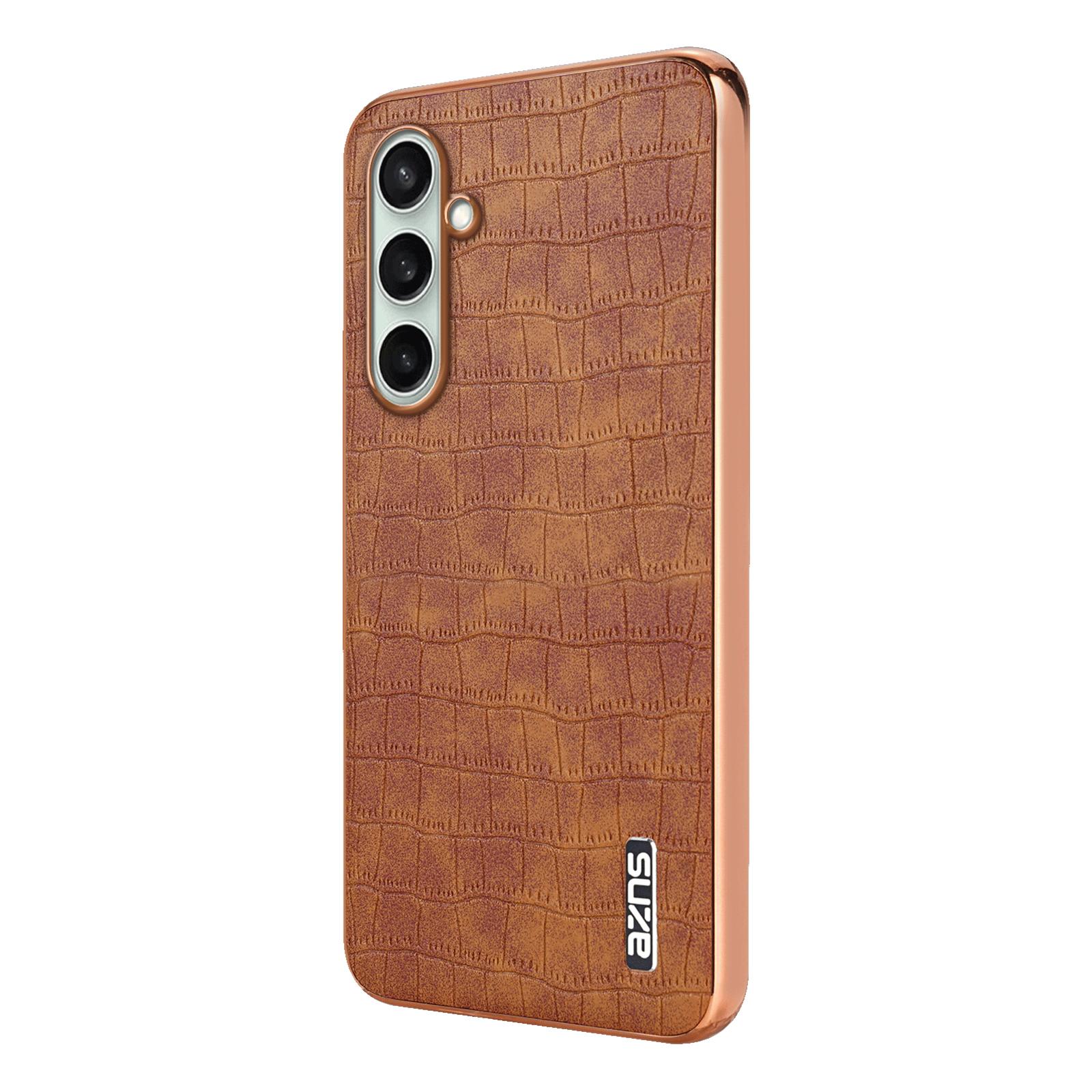 

AZNS For Samsung Galaxy S24 FE Case Electroplating Crocodile Texture PU+TPU Phone Cover Brown