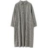 The real spring new literary loose cotton and linen plaid long-sleeved dress women's waist medium and long