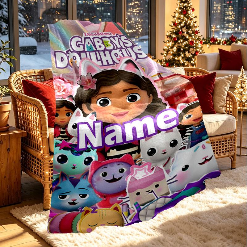 Custom Name Personalized Gabby's Dollhouse Print Blanket, Home Decor, Bedroom, Sofa, Camping, Couch, Gifts for Birthday Christmas
