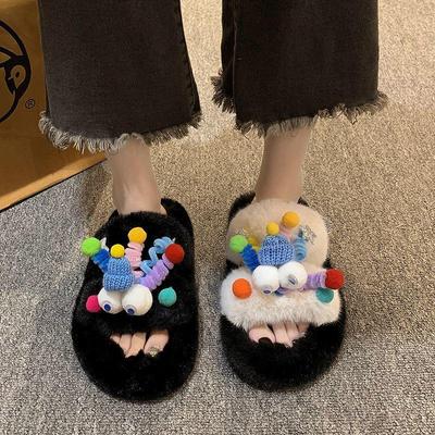 Sandals Size Cute Cartoon Fur Slippers Women Autumn Winter New Outdoor Wear Office Indoor Cotton Slippers