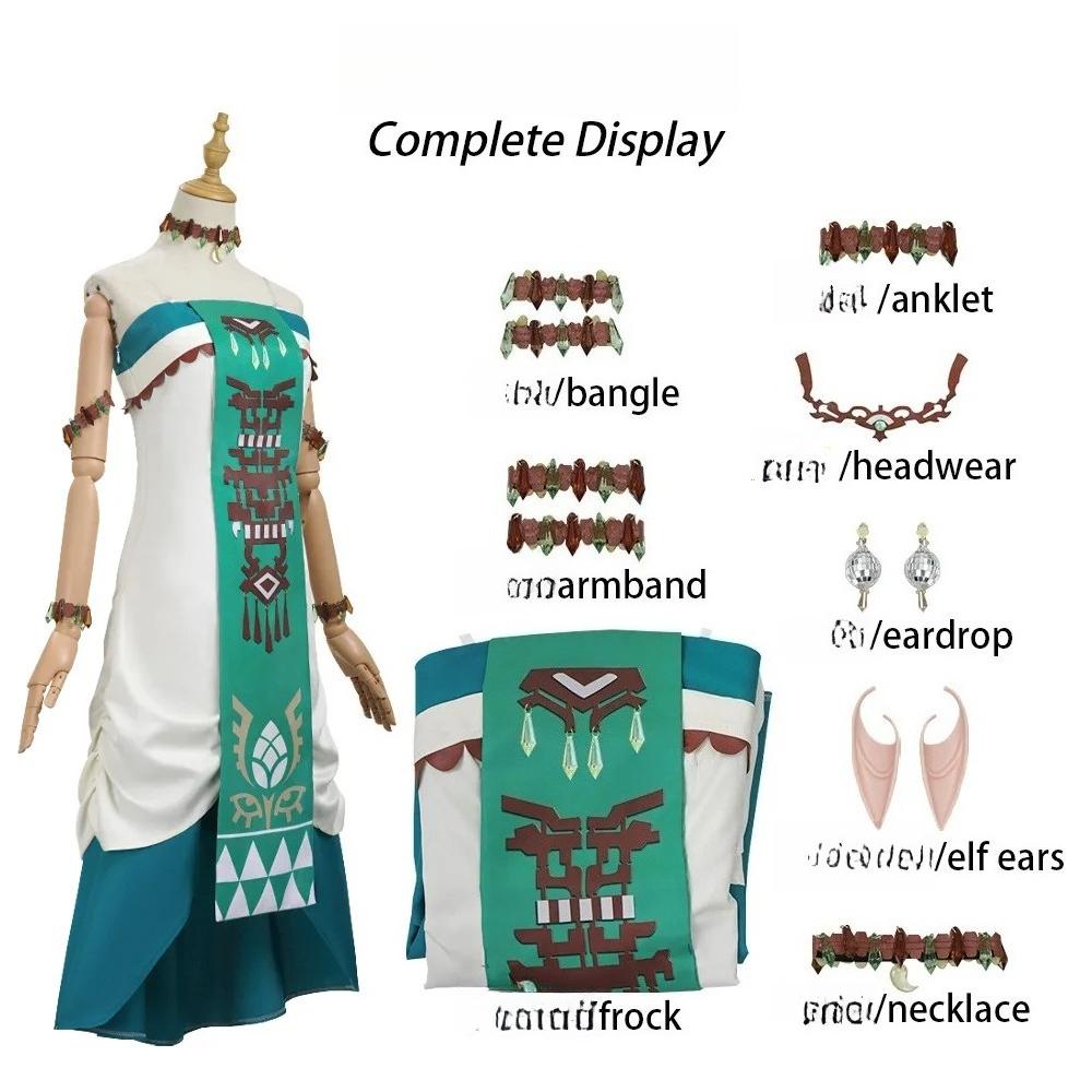 The Legend Tears of The Kingdom Princess Zelda Cosplay Sexy Dress Uniform Wig Headdress Set Prop Halloween Costume Women