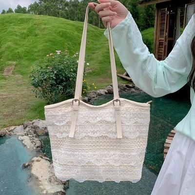 Sweet Lace Women's Portable Tote Handbags Casual Mesh Ladies Shoulder Bags Simple Commuter Female Large Capacity Underarm Bag
