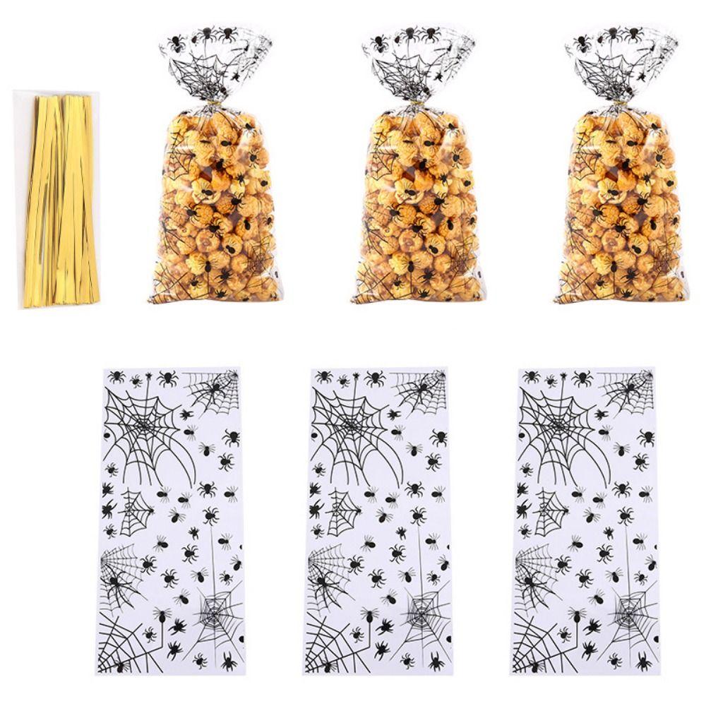 50pcs/pack Clear Halloween Candy Bags Trick or Treat Party Wrapping Supplies  Gift Packaging