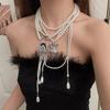 Temperament Angel Queen Multi-layer Layering Fold Wear Teardrop-shaped Tassel Imitation Pearl Beaded Necklace for Women Jewelry