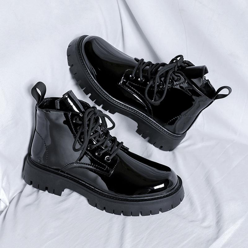 Hight Quality Original Design New Punk Style Patent Leather Boots For Men's Black Hombre Fashion Party Height Increasing Shoes