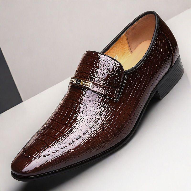

Мужские туфли кэжуал для бизнеса с острым носком и узором под крокодила - Новые весенне-осенние, в британском корейском стиле, дышащие, доступны большие размеры 38