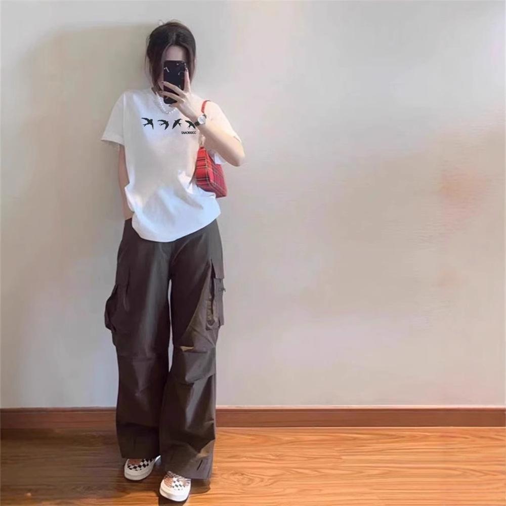 Large Size Summer Pure Cotton White Short-sleeved T-shirt Women's New American Front Shoulder Niche Design Half-sleeved Top