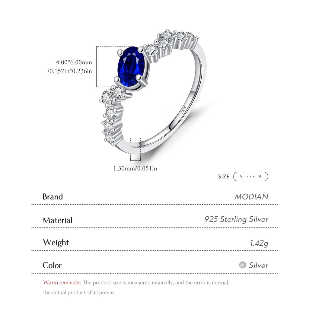 MODIAN 925 Silver Classic Royal Blue Zirconia Ring Vintage Shiny Statement Rings For Women Anniversary Jewelry