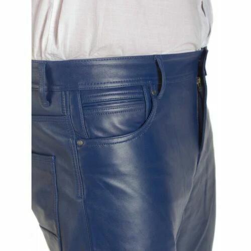 Leather Pant Real Leather Casual Jeans Biker Pant Men's Blue Genuine Lambskin Handmade