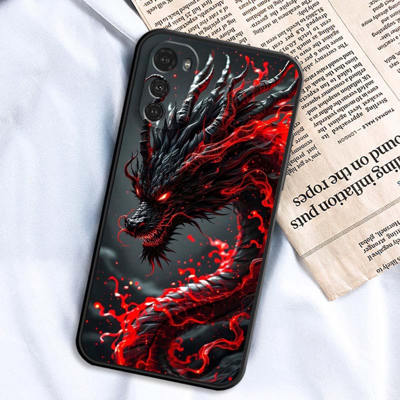 Fashion Dragon Illustration Phone Case For Motorola G85 Edge 50 G24 G35 G14 G04 40 G72 G34 G G54 G13 G32 5G Black