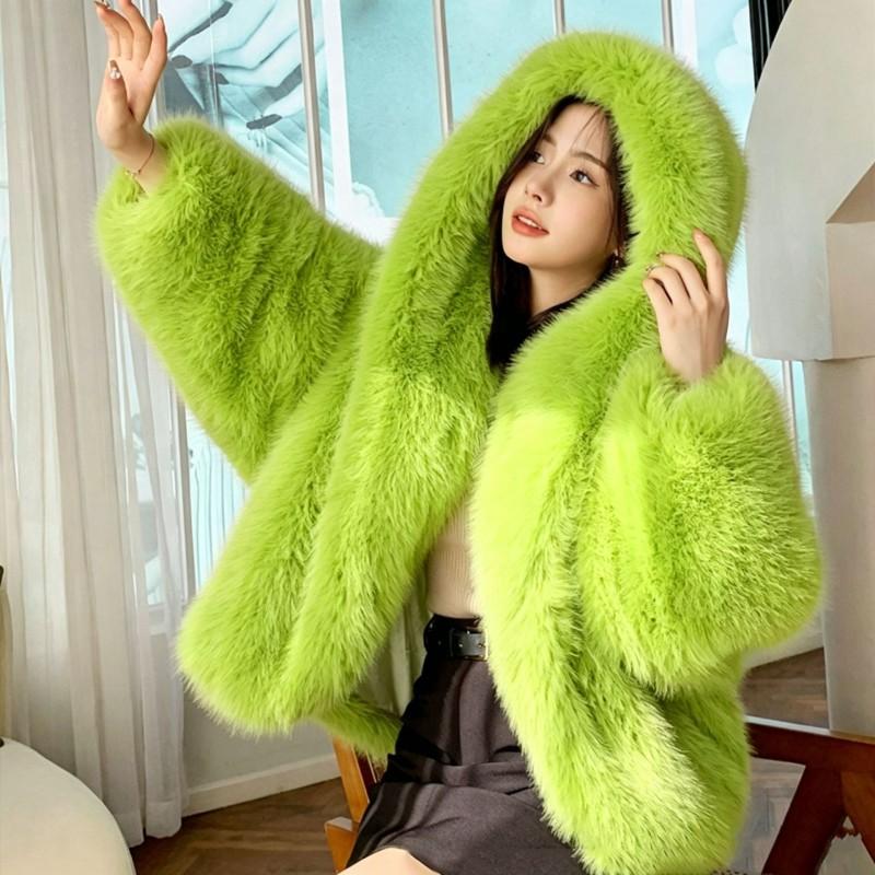 Abrigo con Capucha de Piel Sintética para Mujer 2025 Invierno Grueso Cálido Ropa de Abrigo Estilo Chic Urbano
