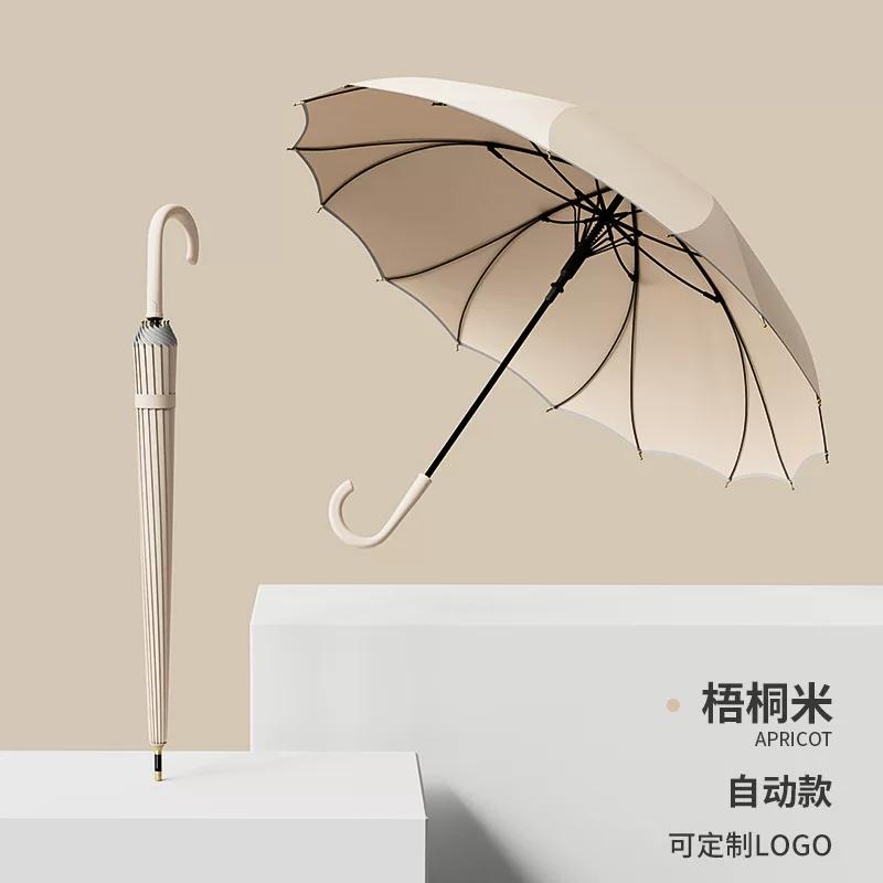 New Style Straight-Handle One-Piece Umbrella for Women, High-Looking Automatic Umbrella, Enlarged, Reinforced, Thickened, Storm-Resistant Long-Handle