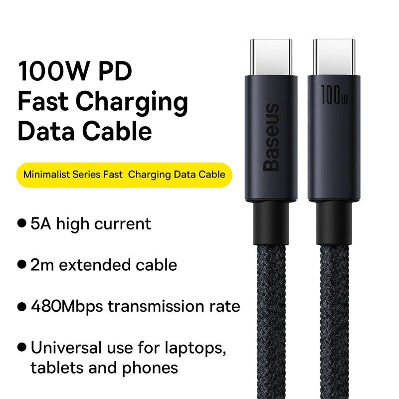 Baseus 100W USB C zu Typ C Kabel für 15 Plus Pro Max PD Schnellladekabel Datenkabel für Macbook Samsung