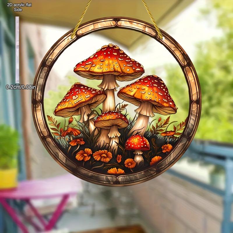 2D Flat AcrylicTranslucent Stained Mushroom/ Wreath Sign,Nurseries,Vintage HomeDecorWall for BarKitchen,Restaurant ShopWall Decor,Rustic Hanging Acry