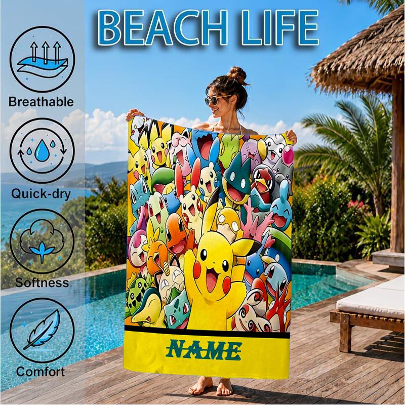 Custom Name Beach Towel Christmas Pika Microfiber Beach Towel Super Soft & Absorbent for Bath, Beach, Travel  Bath Time Accessory, Fan gifts