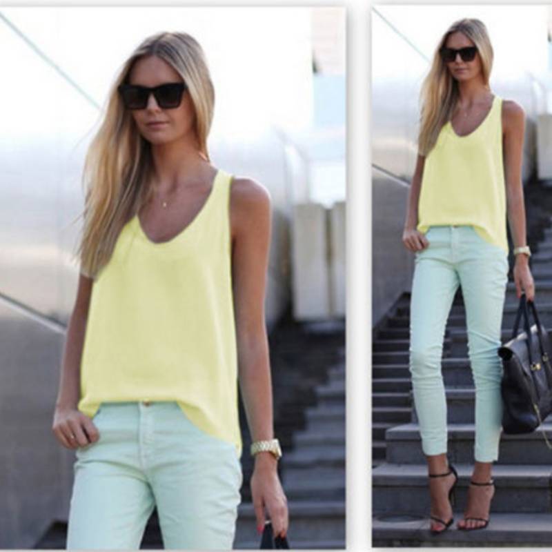 Womens Sleeveless Blouse With Solid Color Design For Casual Summer Wear