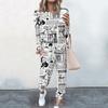 High-End Fashion Sports Sweater Set Women'S Autumn Loose Casual Long-Sleeved Printed Top Bundle Leg Pants Two-Piece Set